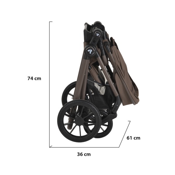 Cărucior 3în1 Cangaroo Joker Brown, Coș Nou-Născut, Scaun Reversibil, Scaun Auto i-Size R129, Pliabil, 0-22 kg