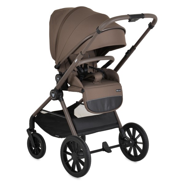 Cărucior 3în1 Cangaroo Joker Brown, Coș Nou-Născut, Scaun Reversibil, Scaun Auto i-Size R129, Pliabil, 0-22 kg