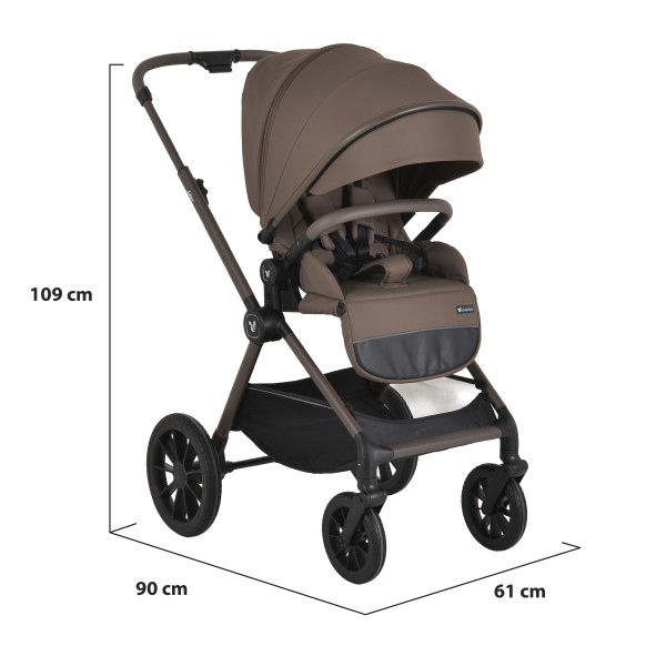 Cărucior 3în1 Cangaroo Joker Brown, Coș Nou-Născut, Scaun Reversibil, Scaun Auto i-Size R129, Pliabil, 0-22 kg