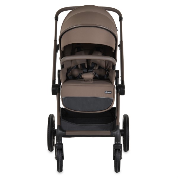 Cărucior 3în1 Cangaroo Joker Brown, Coș Nou-Născut, Scaun Reversibil, Scaun Auto i-Size R129, Pliabil, 0-22 kg