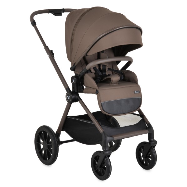 Cărucior 3în1 Cangaroo Joker Brown, Coș Nou-Născut, Scaun Reversibil, Scaun Auto i-Size R129, Pliabil, 0-22 kg