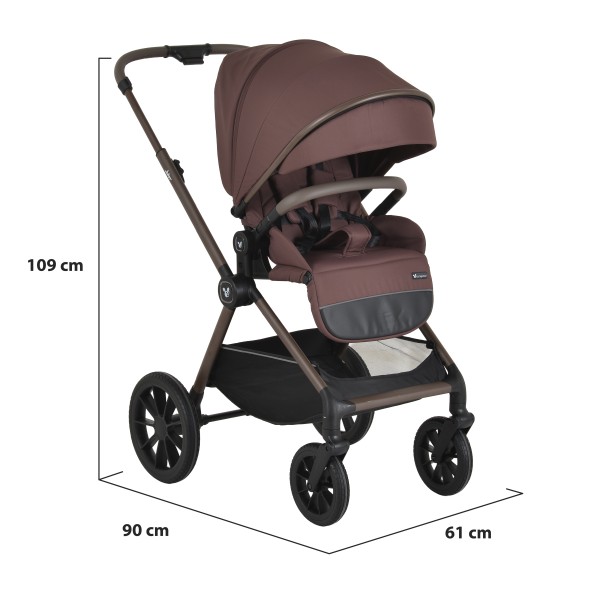 Cărucior 3în1 Cangaroo Joker Coffee, Coș Nou-Născut, Scaun Reversibil, Scaun Auto i-Size R129, Pliabil, 0-22 kg