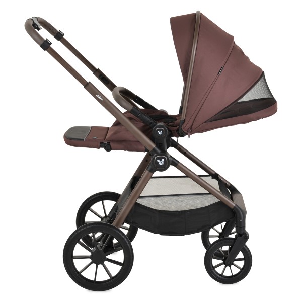 Cărucior 3în1 Cangaroo Joker Coffee, Coș Nou-Născut, Scaun Reversibil, Scaun Auto i-Size R129, Pliabil, 0-22 kg