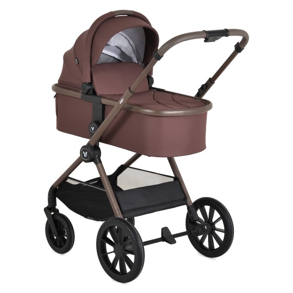 Cărucior 3în1 Cangaroo Joker Coffee, Coș Nou-Născut, Scaun Reversibil, Scaun Auto i-Size R129, Pliabil, 0-22 kg