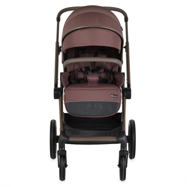 Cărucior 3în1 Cangaroo Joker Coffee, Coș Nou-Născut, Scaun Reversibil, Scaun Auto i-Size R129, Pliabil, 0-22 kg