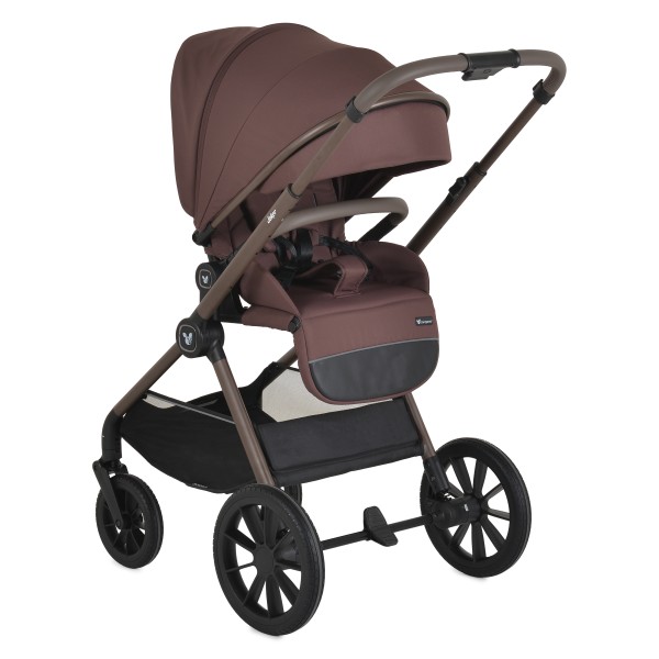 Cărucior 3în1 Cangaroo Joker Coffee, Coș Nou-Născut, Scaun Reversibil, Scaun Auto i-Size R129, Pliabil, 0-22 kg
