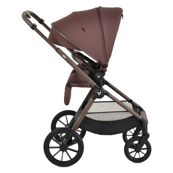 Cărucior 3în1 Cangaroo Joker Coffee, Coș Nou-Născut, Scaun Reversibil, Scaun Auto i-Size R129, Pliabil, 0-22 kg