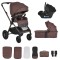 Cărucior 3în1 Cangaroo Joker Coffee, Coș Nou-Născut, Scaun Reversibil, Scaun Auto i-Size R129, Pliabil, 0-22 kg