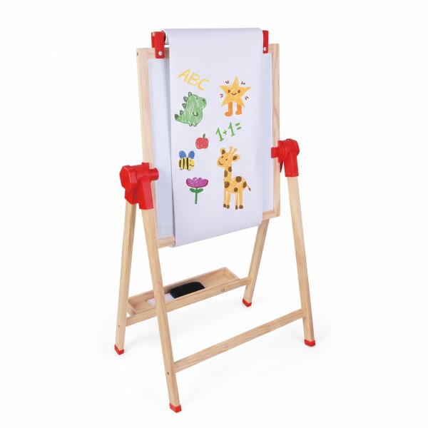 Tablă de Desen 3în1 din Lemn Moni Toys, Tablă Neagră, Tablă Albă și Hârtie, Înălțime Reglabilă, 3 ani+