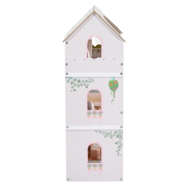 Casă de Păpuși din Lemn Moni Toys Lina, 4 Etaje, 5 Camere, Mobilier și Accesorii Incluse, 3 ani+