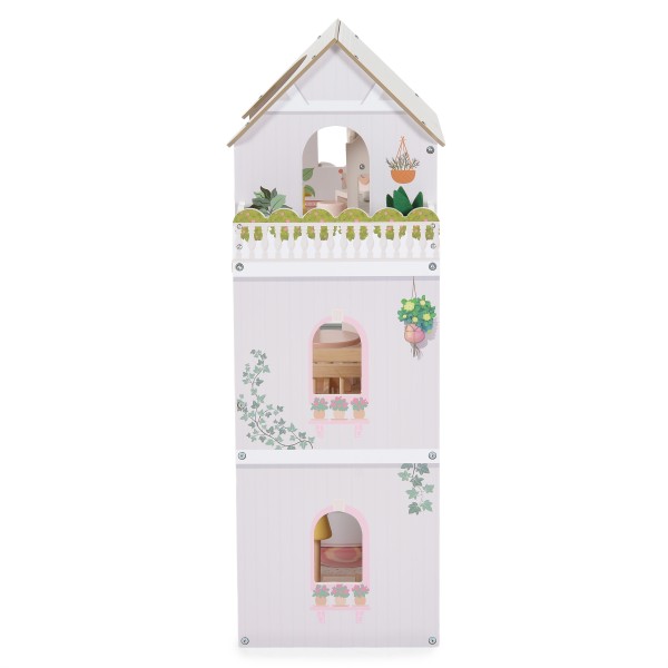 Casă de Păpuși din Lemn Moni Toys Lina, 4 Etaje, 5 Camere, Mobilier și Accesorii Incluse, 3 ani+