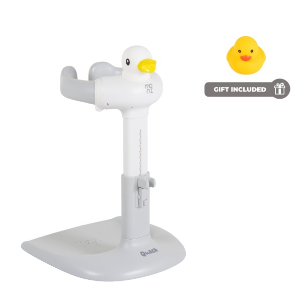 Suport de Baie Bebelusi Moni Quack Gray, Înălțime și Lățime Reglabilă, Efecte Sonore Rață, Rățușcă Cadou, 9-36 luni