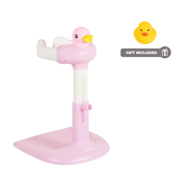 Suport de Baie Bebelusi Moni Quack Pink, Înălțime și Lățime Reglabilă, Efecte Sonore Rață, Rățușcă Cadou, 9-36 luni