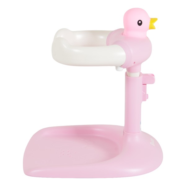 Suport de Baie Bebelusi Moni Quack Pink, Înălțime și Lățime Reglabilă, Efecte Sonore Rață, Rățușcă Cadou, 9-36 luni