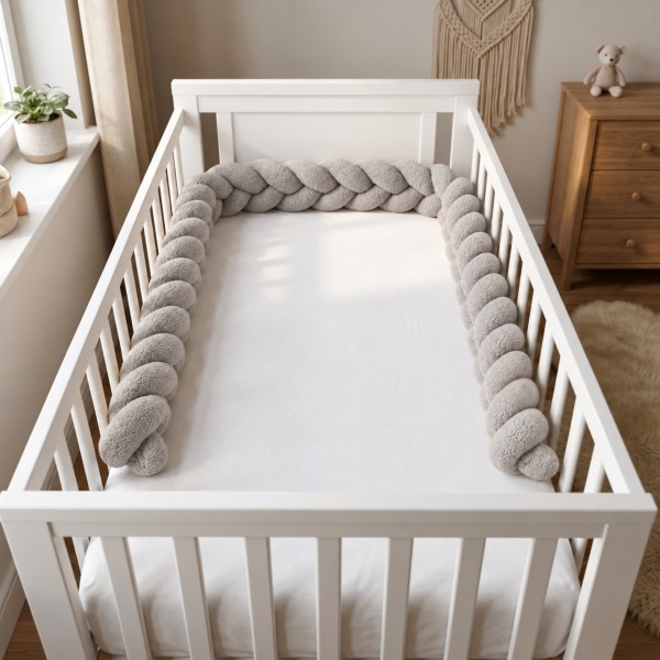 Protecție Pătuț Bebelusi, Cangaroo Boucle Dream Grey, Structură Tricotată, 235 cm, 60×120 și 70×140 cm