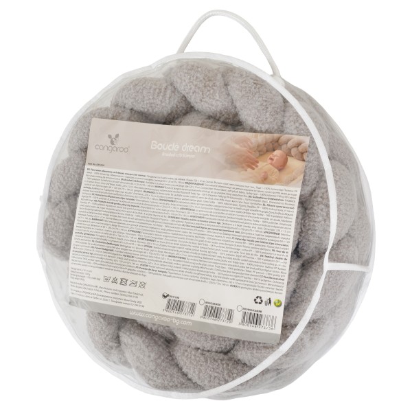 Protecție Pătuț Bebelusi, Cangaroo Boucle Dream Grey, Structură Tricotată, 235 cm, 60×120 și 70×140 cm
