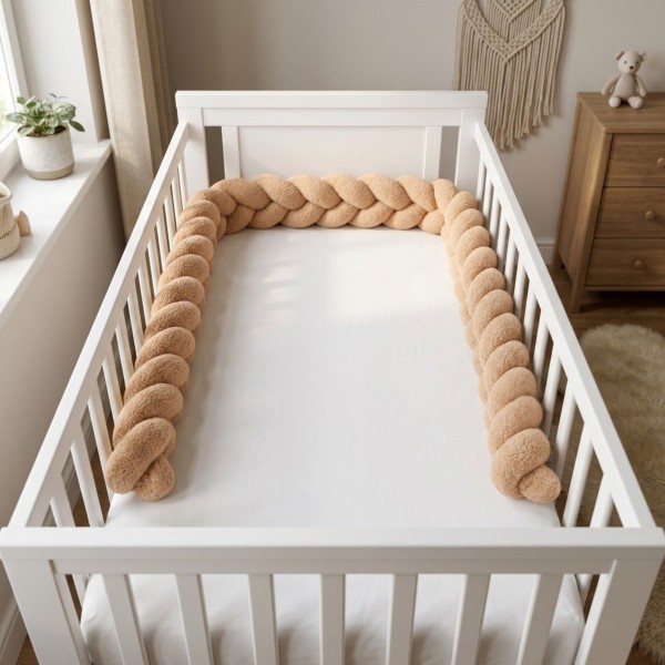Protecție Pătuț Bebelusi, Cangaroo Boucle Dream Beige, Structură Tricotată, 235 cm, 60×120 și 70×140 cm