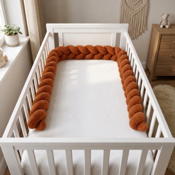 Protecție Pătuț Bebelusi, Cangaroo Boucle Dream Brown, Structură Tricotată, 235 cm, 60×120 și 70×140 cm