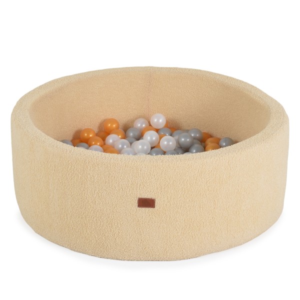Piscină cu Bile Moale Boucle Moni Toys Light Beige, 200 Bile Incluse, Husă Detașabilă, 90×90 cm, 12 luni+