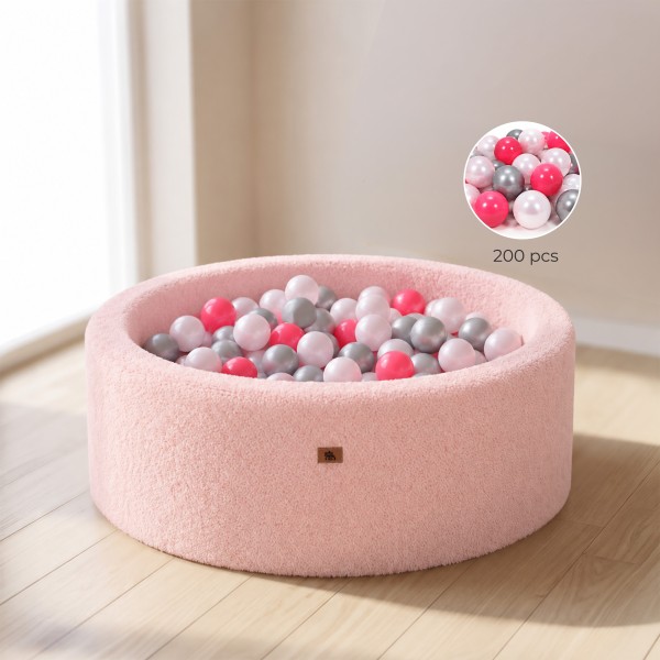 Piscină cu Bile Moale Boucle Moni Toys Pink, 200 Bile Incluse, Husă Detașabilă, 90×90 cm, 12 luni+