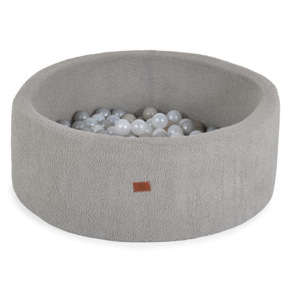 Piscină cu Bile Moale Boucle Moni Toys Light Grey, 200 Bile Incluse, Husă Detașabilă, 90×90 cm, 12 luni+