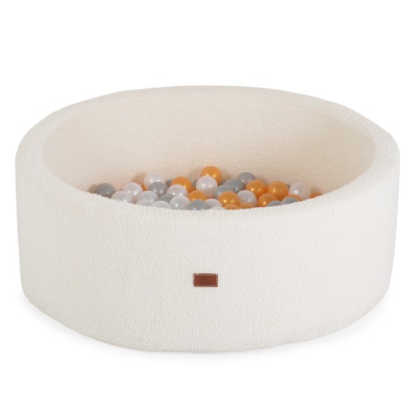 Piscină cu Bile Moale Boucle Moni Toys Ivory, 200 Bile Incluse, Husă Detașabilă, 90×90 cm, 12 luni+