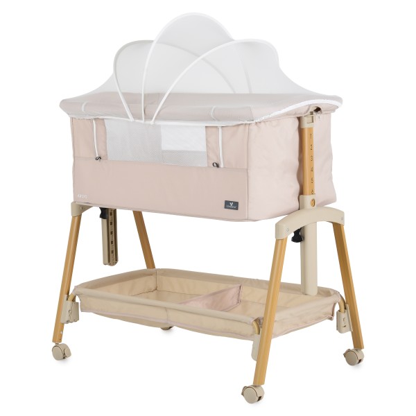 Pătuț Co-Sleeping Cangaroo Adoro Beige, 2 Moduri, 7 Poziții Înălțime, Funcție Antireflux, Roți cu Frâne, 0 luni+