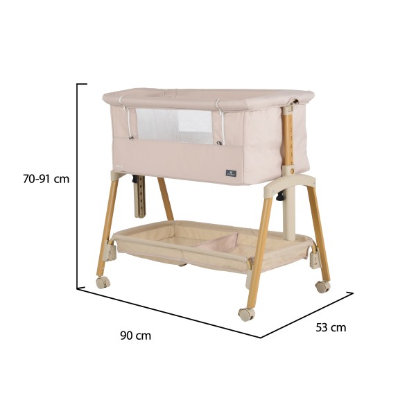 Pătuț Co-Sleeping Cangaroo Adoro Beige, 2 Moduri, 7 Poziții Înălțime, Funcție Antireflux, Roți cu Frâne, 0 luni+
