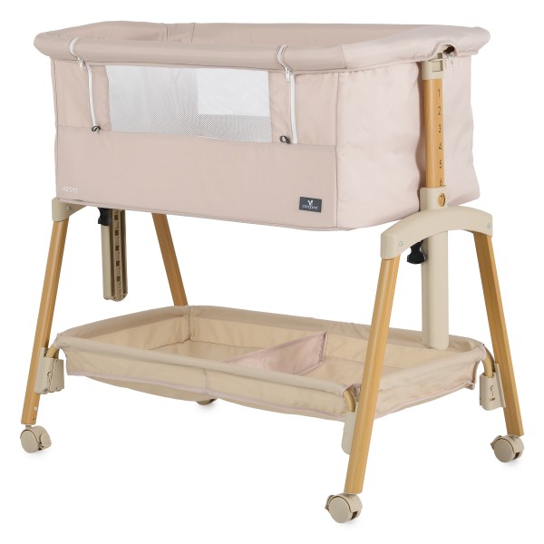 Pătuț Co-Sleeping Cangaroo Adoro Beige, 2 Moduri, 7 Poziții Înălțime, Funcție Antireflux, Roți cu Frâne, 0 luni+