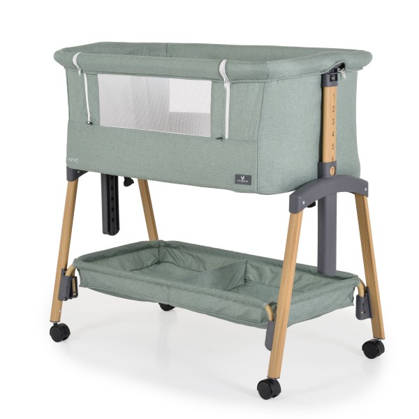 Pătuț Co-Sleeping Cangaroo Adoro Green, 2 Moduri, 7 Poziții Înălțime, Funcție Antireflux, Roți cu Frâne, 0 luni+