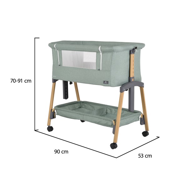 Pătuț Co-Sleeping Cangaroo Adoro Green, 2 Moduri, 7 Poziții Înălțime, Funcție Antireflux, Roți cu Frâne, 0 luni+