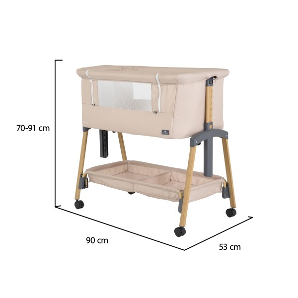 Pătuț Co-Sleeping Cangaroo Adoro Khaki, 2 Moduri, 7 Poziții Înălțime, Funcție Antireflux, Roți cu Frâne, 0 luni+