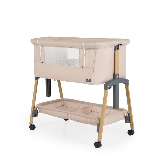 Pătuț Co-Sleeping Cangaroo Adoro Khaki, 2 Moduri, 7 Poziții Înălțime, Funcție Antireflux, Roți cu Frâne, 0 luni+