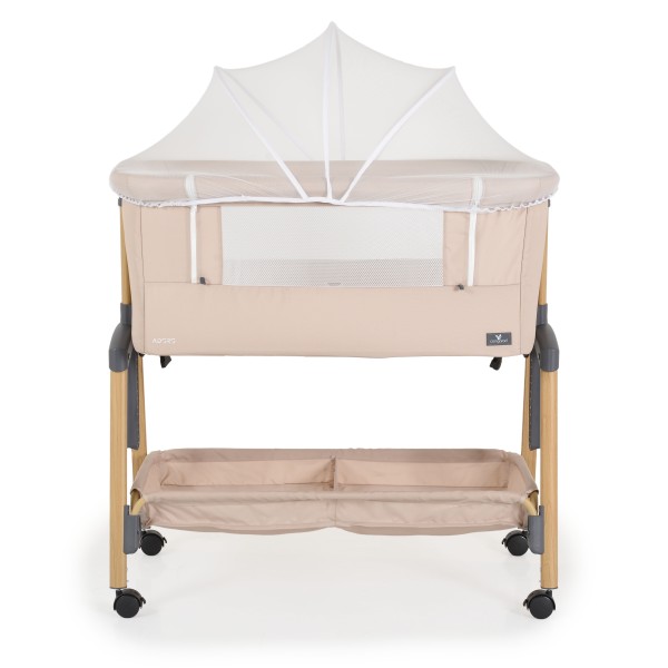 Pătuț Co-Sleeping Cangaroo Adoro Khaki, 2 Moduri, 7 Poziții Înălțime, Funcție Antireflux, Roți cu Frâne, 0 luni+
