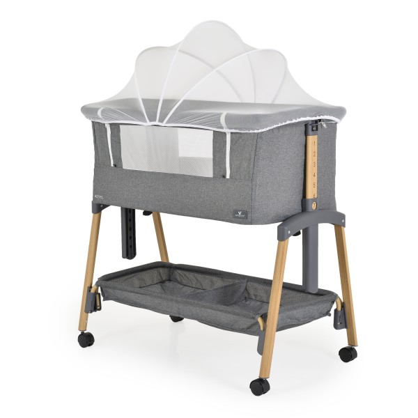 Pătuț Co-Sleeping Cangaroo Adoro Grey, 2 Moduri, 7 Poziții Înălțime, Funcție Antireflux, Roți cu Frâne, 0 luni+