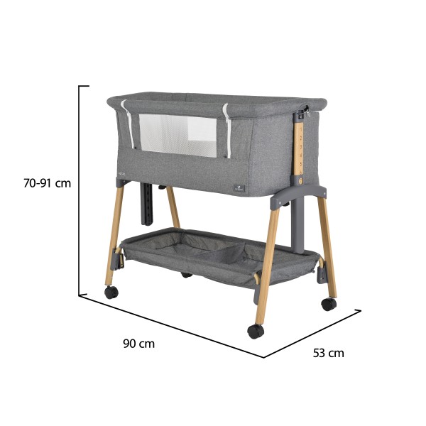 Pătuț Co-Sleeping Cangaroo Adoro Grey, 2 Moduri, 7 Poziții Înălțime, Funcție Antireflux, Roți cu Frâne, 0 luni+