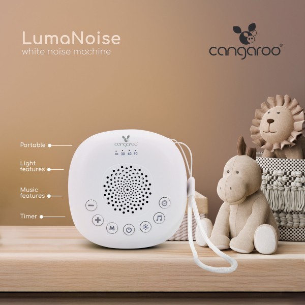 Aparat Sunete Albe Bebelusi Cangaroo Luma Noice, 20 Sunete, LED Color, Cronometru, 36h Baterie, Portabil