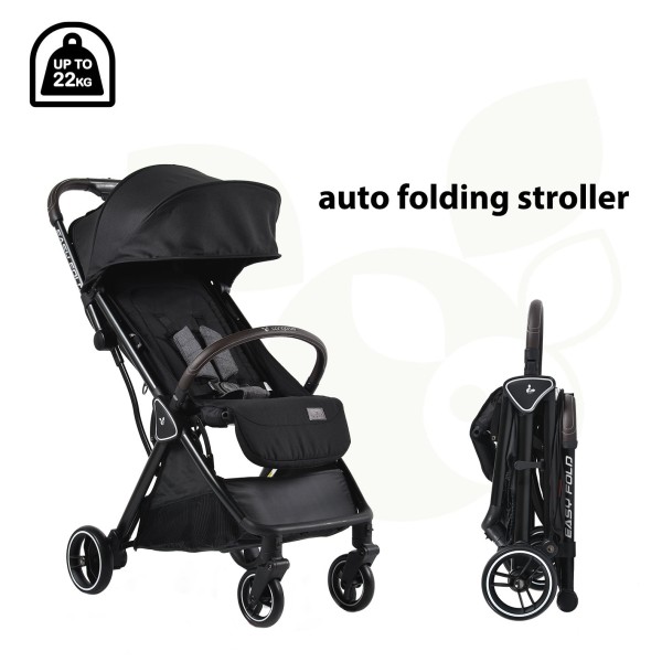 Cărucior Cangaroo Easy Fold Black, Pliere Automată, Cadru Aluminiu, Spătar Rabatabil, Roți 360°, Husă Picioare, 0-22 kg
