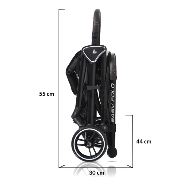 Cărucior Cangaroo Easy Fold Black, Pliere Automată, Cadru Aluminiu, Spătar Rabatabil, Roți 360°, Husă Picioare, 0-22 kg