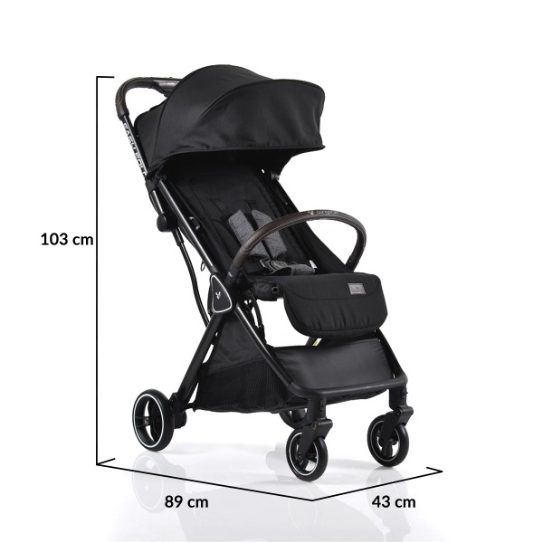 Cărucior Cangaroo Easy Fold Black, Pliere Automată, Cadru Aluminiu, Spătar Rabatabil, Roți 360°, Husă Picioare, 0-22 kg