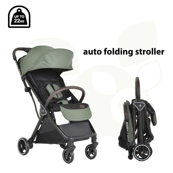 Cărucior Cangaroo Easy Fold Green, Pliere Automată, Cadru Aluminiu, Spătar Rabatabil, Roți 360°, Husă Picioare, 0-22 kg