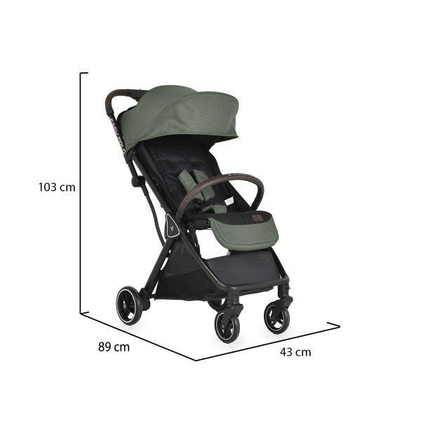 Cărucior Cangaroo Easy Fold Green, Pliere Automată, Cadru Aluminiu, Spătar Rabatabil, Roți 360°, Husă Picioare, 0-22 kg