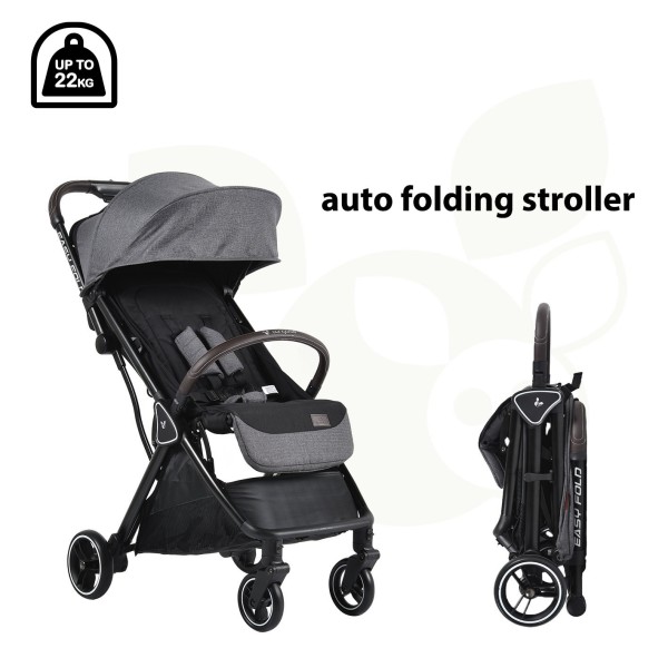 Cărucior Cangaroo Easy Fold Grey, Pliere Automată, Cadru Aluminiu, Spătar Rabatabil, Roți 360°, Husă Picioare, 0-22 kg