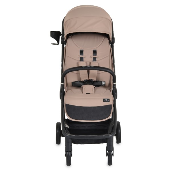 Cărucior Cangaroo Flip+ Beige, Pliere Automată, Aluminiu 6,9 kg, Amortizoare Toate Roțile, Roți 360°, 0-22 kg