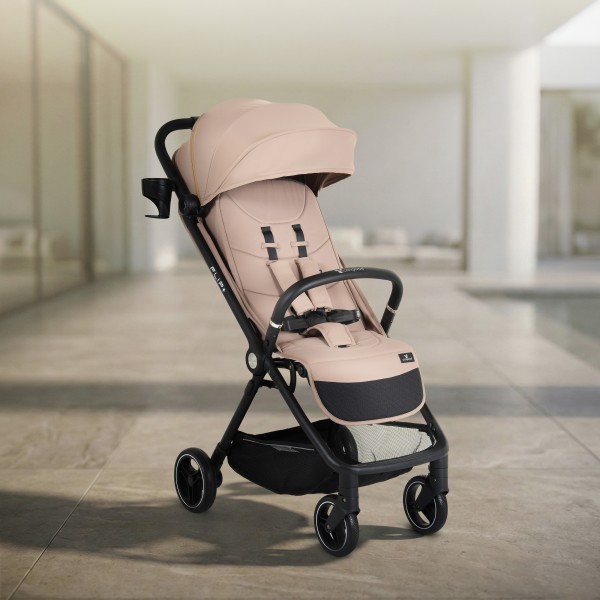 Cărucior Cangaroo Flip+ Beige, Pliere Automată, Aluminiu 6,9 kg, Amortizoare Toate Roțile, Roți 360°, 0-22 kg