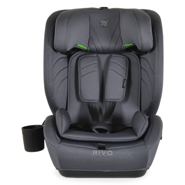 Scaun Auto Moni Rivo Grey i-Size, 9-36 kg, 76-150 cm, Ham 5 Puncte, Tetieră Reglabilă, 1-12 Ani, Suport Pahar