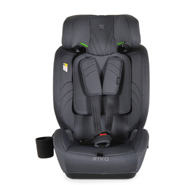 Scaun Auto Moni Rivo Grey i-Size, 9-36 kg, 76-150 cm, Ham 5 Puncte, Tetieră Reglabilă, 1-12 Ani, Suport Pahar
