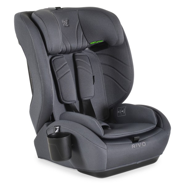 Scaun Auto Moni Rivo Grey i-Size, 9-36 kg, 76-150 cm, Ham 5 Puncte, Tetieră Reglabilă, 1-12 Ani, Suport Pahar