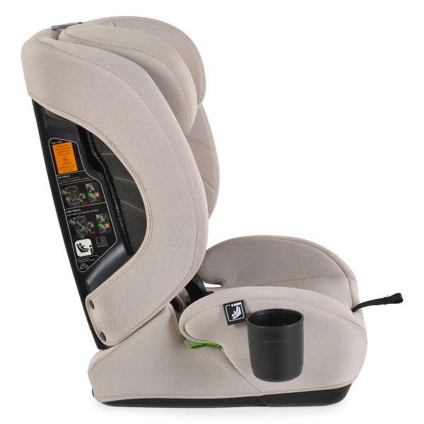 Scaun Auto Moni Rivo Beige i-Size, 9-36 kg, 76-150 cm, Ham 5 Puncte, Tetieră Reglabilă, 1-12 Ani, Suport Pahar
