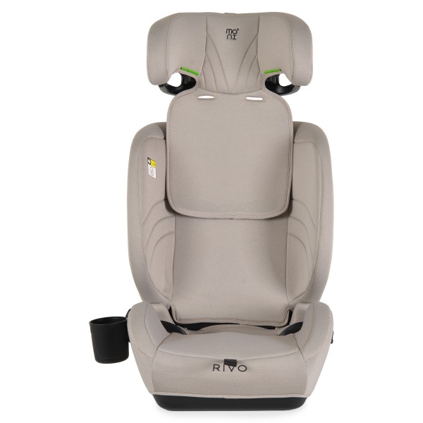 Scaun Auto Moni Rivo Beige i-Size, 9-36 kg, 76-150 cm, Ham 5 Puncte, Tetieră Reglabilă, 1-12 Ani, Suport Pahar